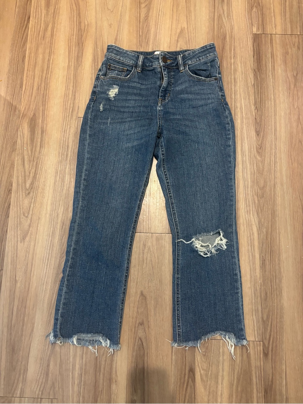 BDG Raw-Hem Distressed Blue Cropped Jeans